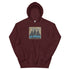 Maroon pullover hoodie with front graphic logo print and kangaroo pocket