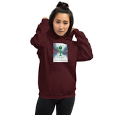 Maroon hoodie with hood and chest graphic print, kangaroo pocket