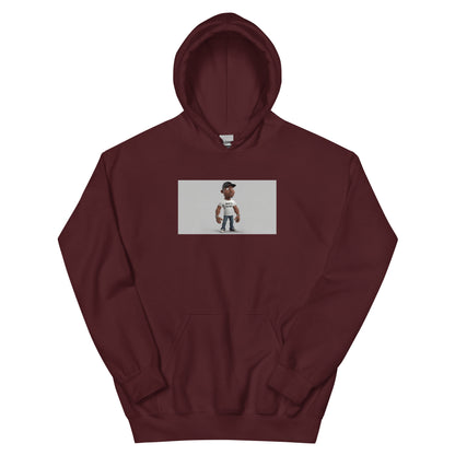 Maroon unisex pullover hoodie with centered graphic print and kangaroo pocket
