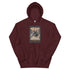 Maroon pullover hoodie with front graphic print and kangaroo pocket