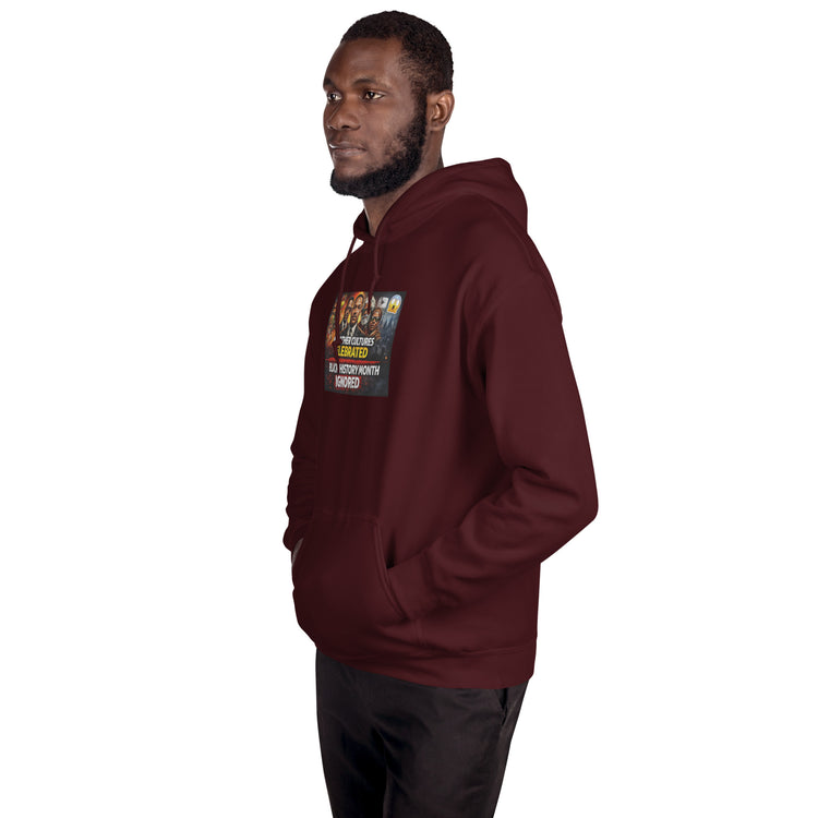 Burgundy unisex hoodie with front graphic patch and kangaroo pocket