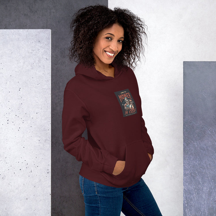 Unisex maroon pullover hoodie with chest graphic patch