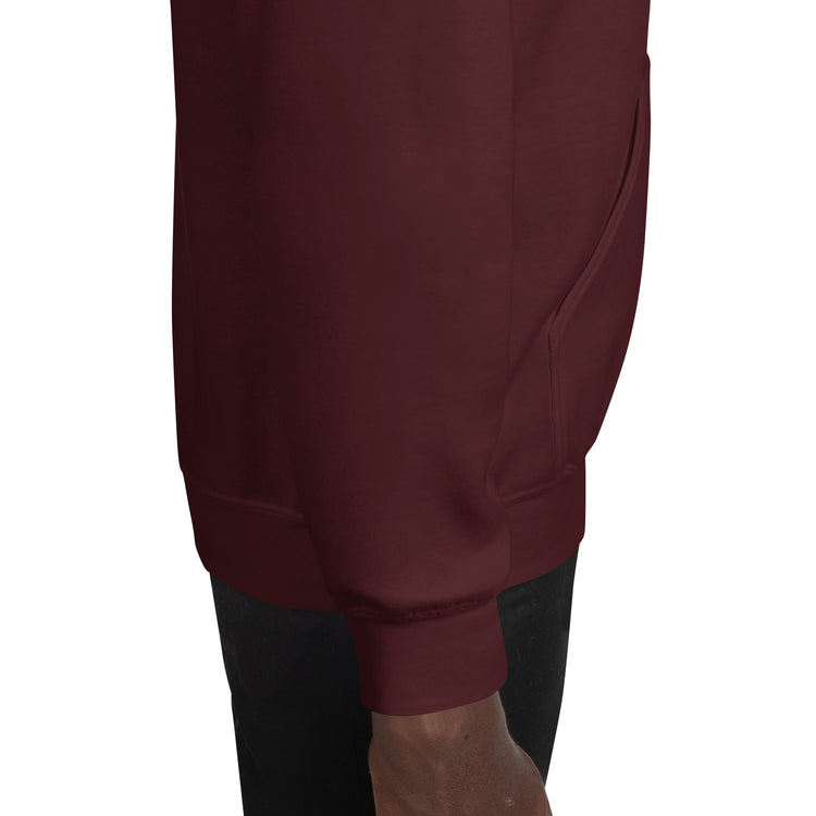 Burgundy hoodie front pouch pocket with ribbed hem