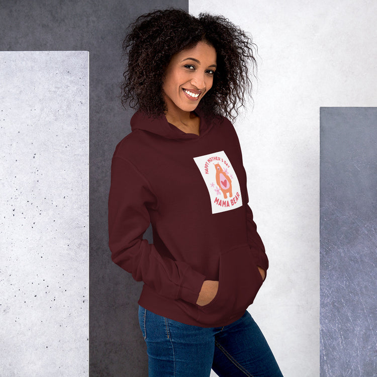 Maroon hoodie with hood and front graphic patch on chest