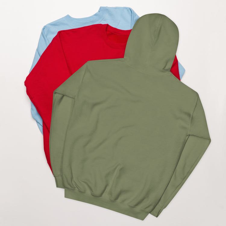 Olive green hoodie with front kangaroo pocket and hood