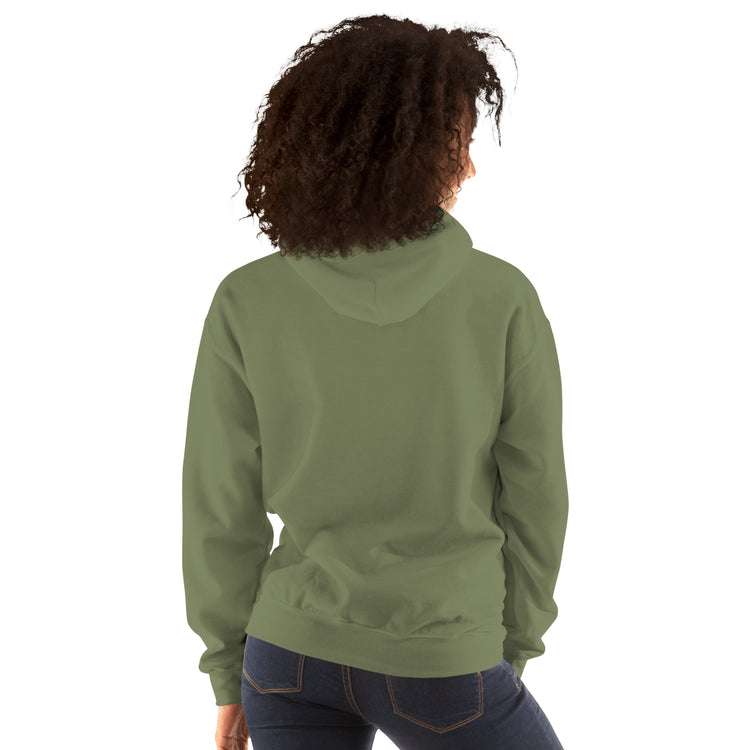 Felpa con cappuccio verde militare, vista posteriore completa