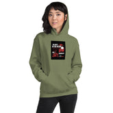 Unisex pullover hoodie, military green, front graphic print and kangaroo pocket