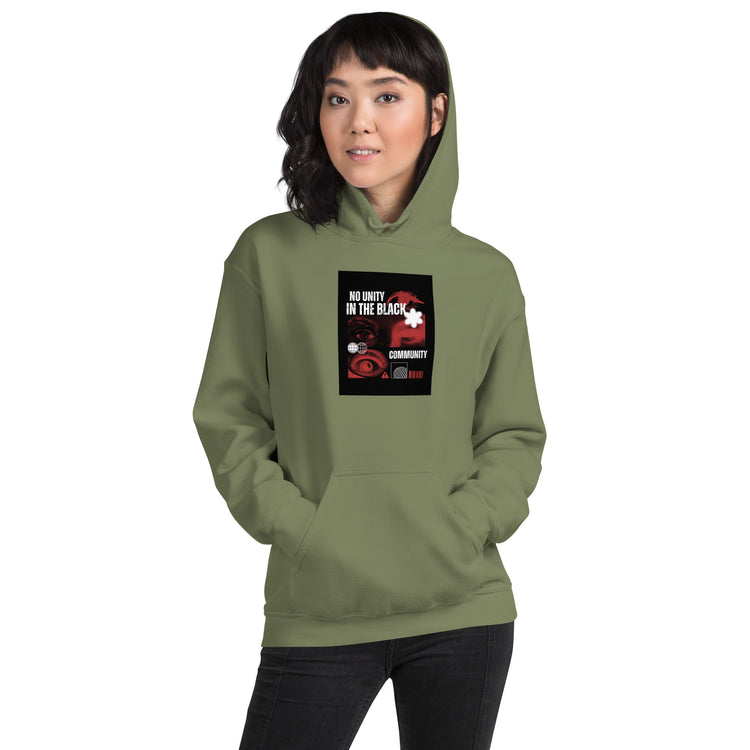 Unisex pullover hoodie, military green, front graphic print and kangaroo pocket