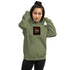 Unisex pullover hoodie, military green, chest graphic patch, hood and front pouch