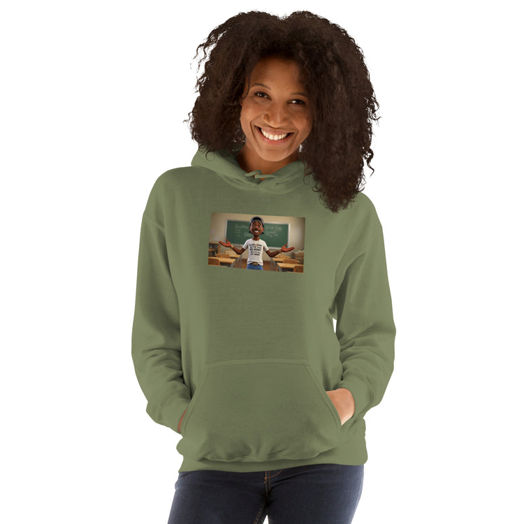 Military Green unisex pullover hoodie with front graphic and kangaroo pocket