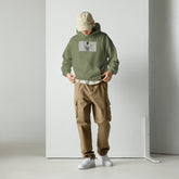 Unisex military green hoodie with hood and front kangaroo pocket