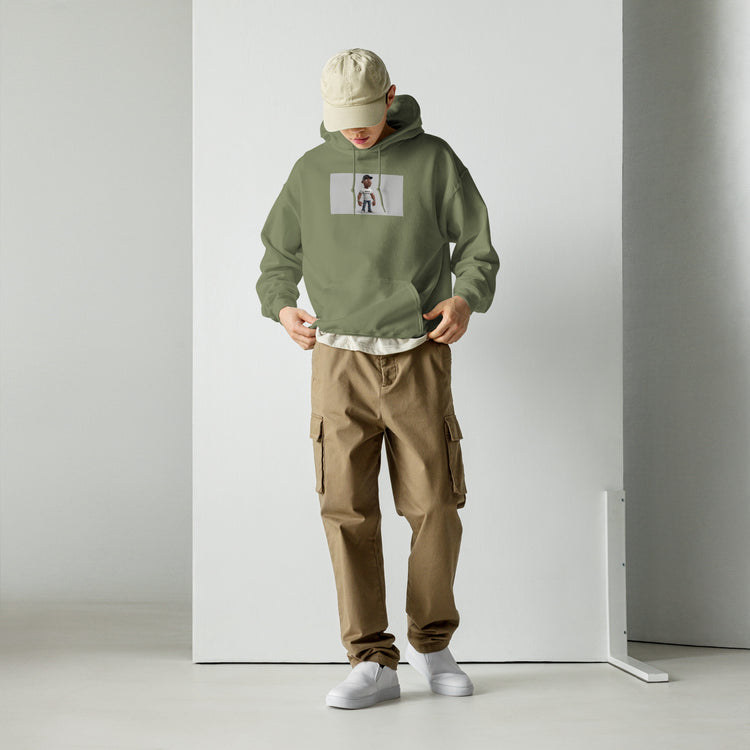 Unisex military green hoodie with hood and front kangaroo pocket