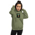 Unisex hoodie military green, chest graphic, pullover hood, kangaroo pocket
