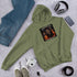 Unisex hoodie in Military Green with pullover hood and chest graphic print