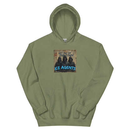 Olive green pullover hoodie with front graphic print and adjustable hood