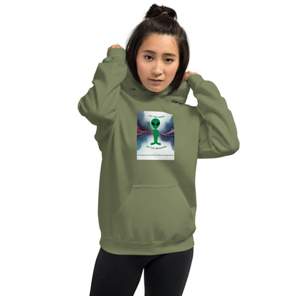 Military green pullover hoodie with hood and kangaroo pocket, chest graphic print