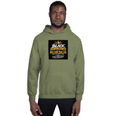 Military green unisex pullover hoodie with hood and front logo graphic