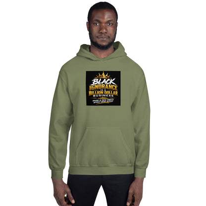 Military green unisex pullover hoodie with hood and front logo graphic
