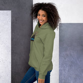 Military green unisex hoodie, side view with “ICE AGENTS” chest graphic
