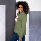 Unisex green hoodie with front graphic print, hood and kangaroo pocket