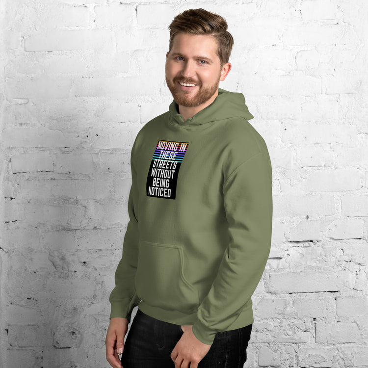 Military green unisex hoodie with front logo graphic and kangaroo pocket