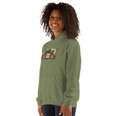 Military Green unisex hoodie with front graphic print and front kangaroo pocket