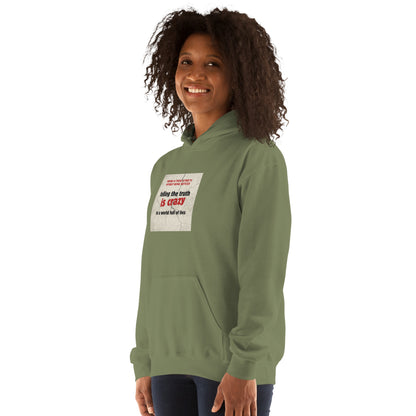 Felpa con cappuccio verde militare, stampa frontale rettangolare a sinistra