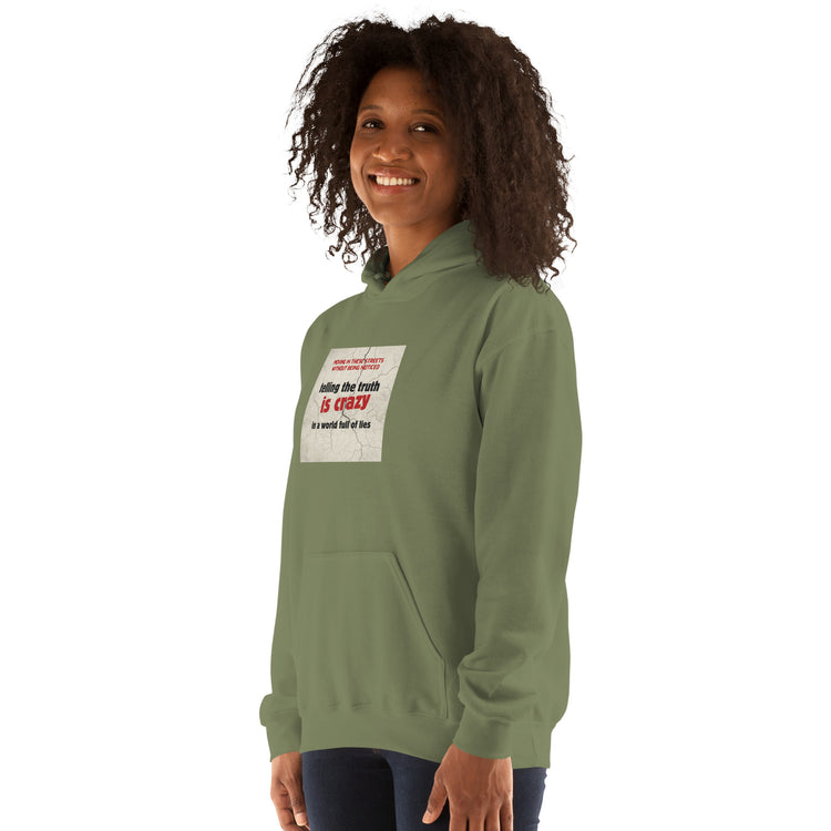Felpa con cappuccio verde militare, stampa frontale rettangolare a sinistra