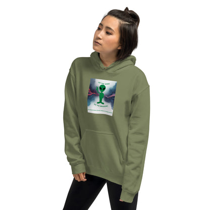 Military green hoodie with hood and kangaroo pocket, front chest graphic print