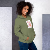 Unisex green hoodie with front graphic print and kangaroo pocket, drawstring hood