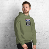 Military green unisex hoodie with front chest logo graphic and hood
