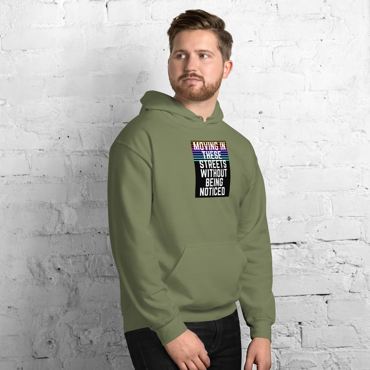 Military green unisex hoodie with front chest logo graphic and hood