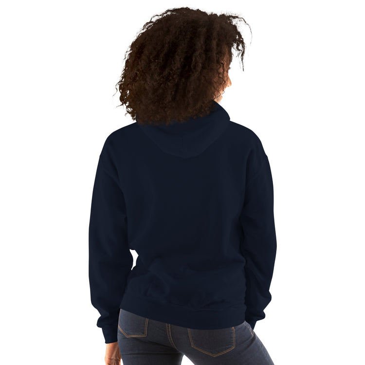 Navy unisex hoodie back view with hood and kangaroo pocket
