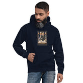 Navy unisex pullover hoodie with front graphic print and kangaroo pocket