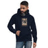 Navy unisex pullover hoodie with front graphic print and kangaroo pocket