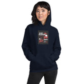 Navy unisex pullover hoodie with front graphic and kangaroo pocket