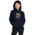 Unisex-Hoodie mit Kapuze, navyblau, Frontansicht mit mittigem Brustprint