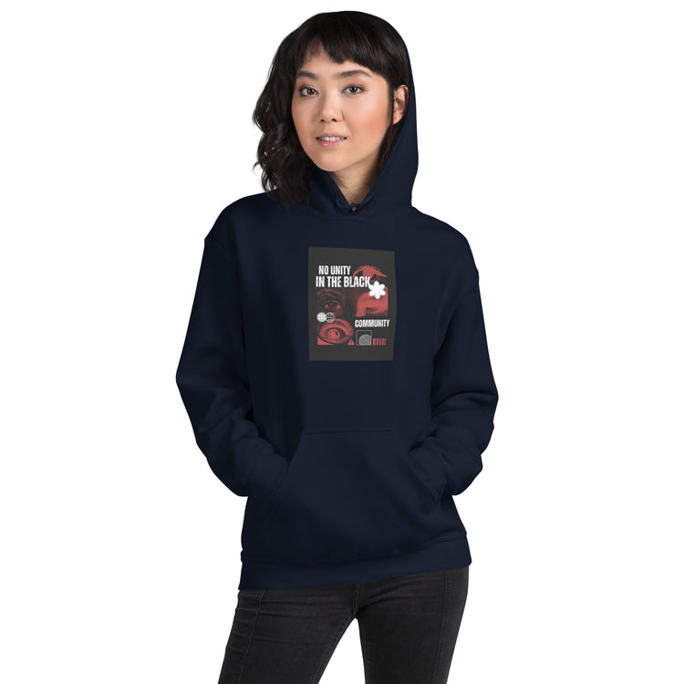 Navy unisex pullover hoodie with front graphic and kangaroo pocket