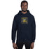 Navy Street Life unisex hoodie front view with hood, drawstrings, and chest graphic