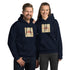 Unisex-Hoodie dunkelblau mit Frontdruck und Kängurutasche