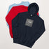 Navy Hoodie mit Frontdruck „LYRIC“, Kapuze und Kängurutasche