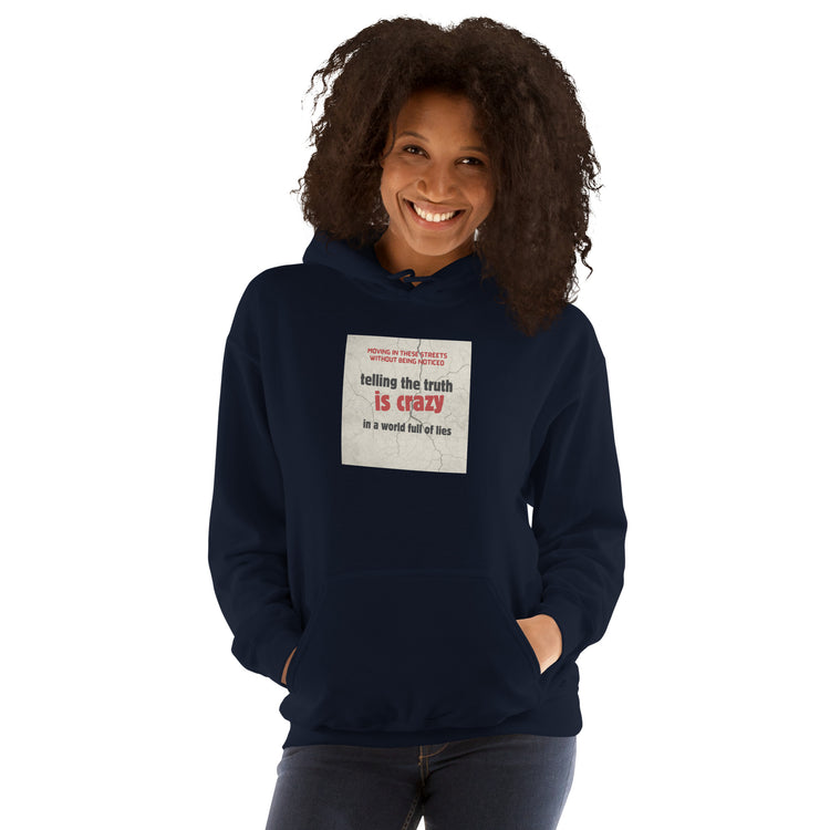 Sudadera con capucha azul marino y estampado cuadrado en el pecho