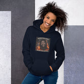 Navy streetwear hoodie with hood and front graphic print
