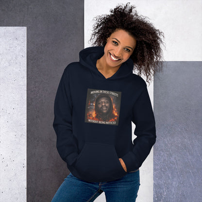 Navy streetwear hoodie with hood and front graphic print