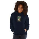 Navy pullover hoodie with front faith graphic, kangaroo pocket, and drawstring hood