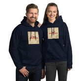 Unisex navy streetwear hoodie with front “AMERICA” graphic print, kangaroo pocket.