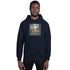 Navy pullover hoodie with front “ICE AGENTS” graphic and adjustable hood