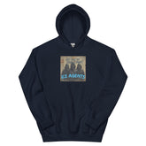 Dark navy pullover hoodie with front graphic print and adjustable hood