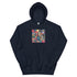 Dark navy pullover hoodie with front square graphic print and kangaroo pocket