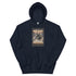 Navy pullover hoodie with front graphic print and kangaroo pocket